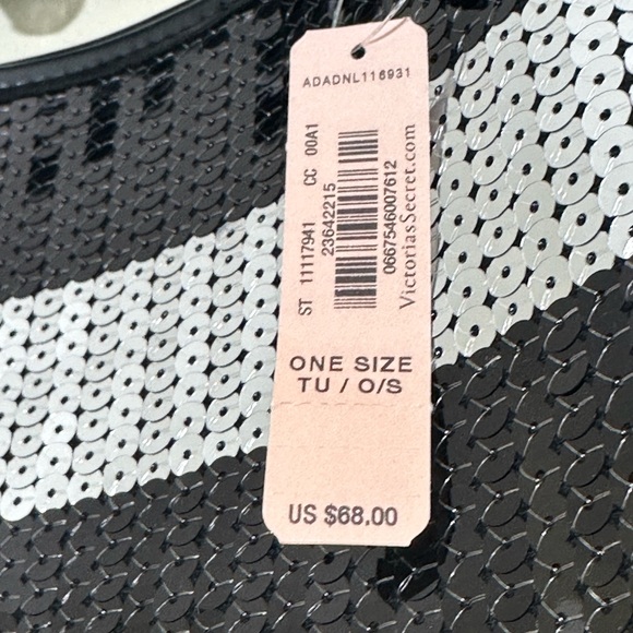 Nwt VICTORIA'S SECRET STRIPED SEQUIN BLACK PINK RED LOGO TOTE - Picture 13 of 13